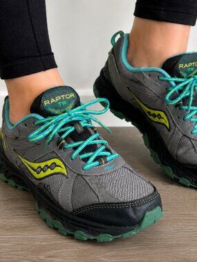 Saucony Raptor TR Gray Teal Trail Running Shoes Women's Size 9.5 Lace Up